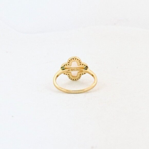 Estate AV 925 Gold Vermeil Clover Ring w/ Mother of Pearl & CZ – Size 6.75 - Picture 3 of 10